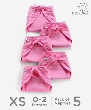 Babyhug Muslin Cloth Nappy Set of 5 Extra Small - Pink