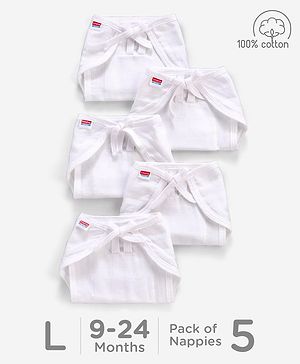 Babyhug Muslin Cloth Nappy Set of 5 Large - White