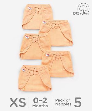 Babyhug Muslin Cloth Nappy Set of 5 Extra Small - Peach