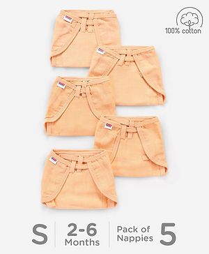 Babyhug Muslin Cloth Nappy Set of 5 Small - Peach
