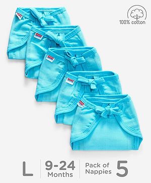 Babyhug Muslin Cloth Nappy Set of 5 Large - Aqua - Large Blue