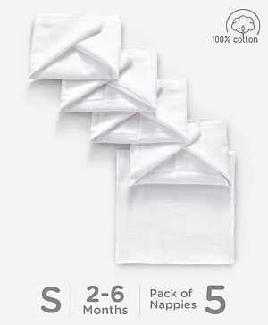 Babyhug Cotton Cloth Nappy Set of 5 Small - White
