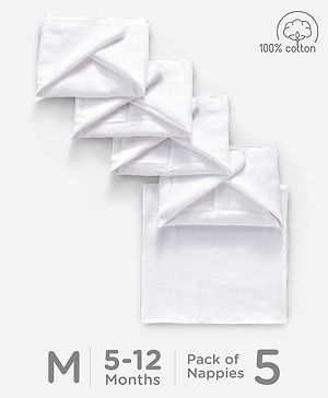 Babyhug Cotton Cloth Nappy Set of 5 Medium - White