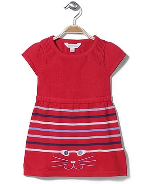 Pumpkin Patch Short Sleeves Stripe Frock - Red