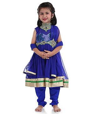 Babyhug Sleeveless Kurti Churidar With Dupatta - Blue