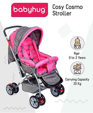 Babyhug Cosy Cosmo Stroller With Reversible Handle & Back Pocket - Blush Pink