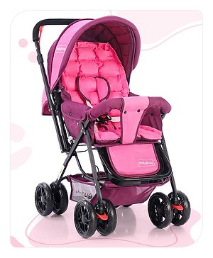 Babyhug Cocoon Stroller With Mosquito Net & Reversible Handle - Fuchsia
