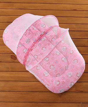 Babyhug Cotton Bedding Set With Center Zip Mosquito Net Heart Print- Pink