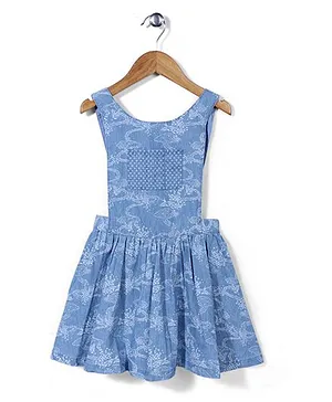 Mothercare Sleeveless Printed Skater Pinny Dress - Denim Blue