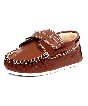 Beanz Leather Shoes With Velcro Closure - Brown