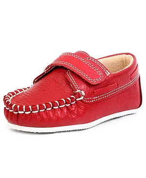 Beanz Leather Shoes With Velcro Closure - Red