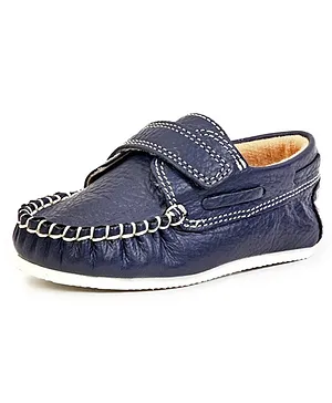 Beanz Leather Shoes With Velcro Closure - Navy