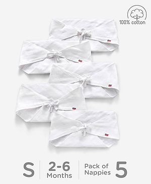Babyhug 100% Cotton Triangle Cloth Nappies Small Set Of 5 - White