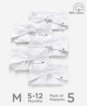Babyhug 100% Cotton Triangle Cloth Nappies Medium Set Of 5 - White