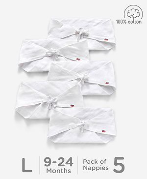 Babyhug 100% Cotton Triangle Cloth Nappies Large Set Of 5 - White