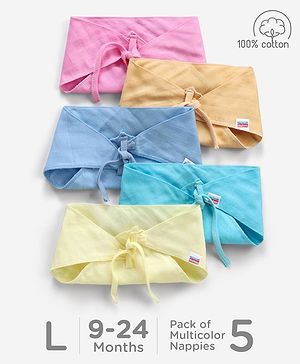 Babyhug 100% Cotton Triangle Cloth Nappies Large Set Of 5 - Multicolor