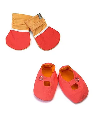 Mi Dulce An'ya Organic Cotton Mittens And Booties Set - Peach