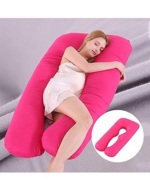 Get It 100% Cotton U Shape maternity Pillow Removable Cover with Zip - Pink