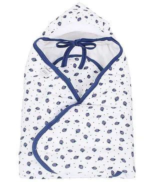 Tinycare Hooded Wrappper Strawberry Print - Navy