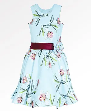 Naughty Ninos Sleeveless Flower Printed Flared Dress - Light Blue
