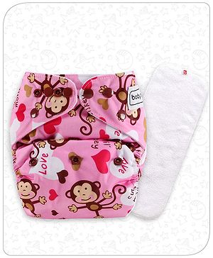Babyhug Free Size Reusable Cloth Nappies With Insert Monkey Print - Pink