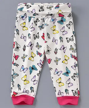 Little Darling Full Length Lounge Pant Butterfly Print - White Pink