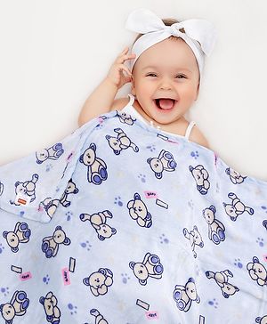 Babyhug Single Ply Mink Blanket Teddy Print (Color May Vary)