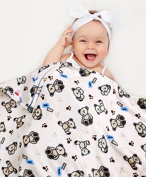 Babyhug Single Ply Mink Blanket Teddy Print (Color May Vary)