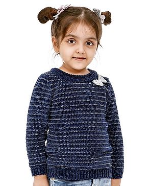 Babyoye Full Sleeves Light Winter Wear Sweater Bow Applique - Navy Blue