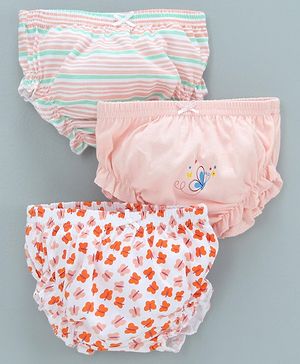 Babyhug 100% Cotton Bloomer Striped & Butterfly Print Pack of 3 - Pink