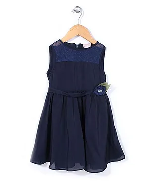 Little Coogie Dress With Diamond Flower  Applique - Navy