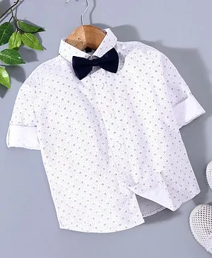 Robo Fry Full Sleeves Printed Shirt with Bow - White