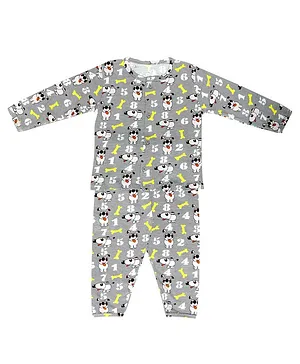 Chipbeys All Over Dog Printed Full Sleeves Night Suit - Grey
