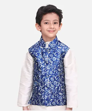 Lilpicks Couture Sleeveless Floral Print Nehru Jacket - Blue
