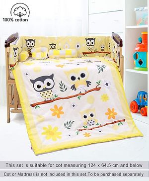 Babyhug 100% Cotton Crib Bedding Set Owl Print Regular - Multicolor (Cot not Included) - L 360 x B 25 cm Multi Color