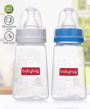 Babyhug Narrow Neck Feeding Bottle Pack of 2 Blue White - 125 ml Each