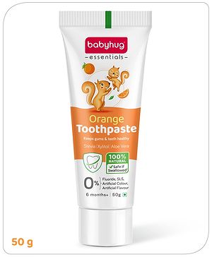 Babyhug Orange Flavoured Toothpaste for Ages 6 Months+ |100% Natural Ingredients Fluoride Free No SLS/SLES- 50 g