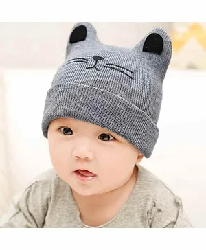 Ziory Knitted Beanie Cap Kitty Design Grey  - Circumference 46 cm