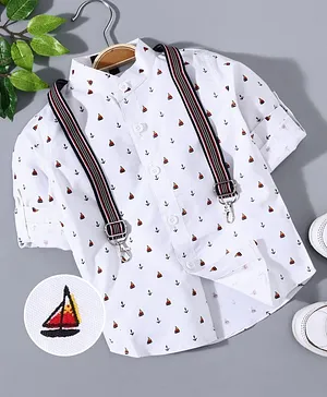 Robo Fry Full Sleeves Party Wear Shirt with Suspenders - White