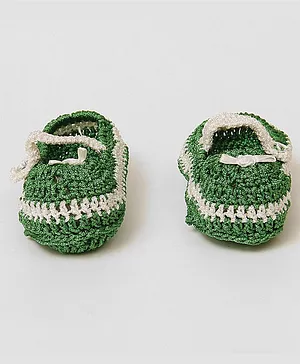 USHA ENTERPRISES Hand Knitted Flowered Booties - White & Green