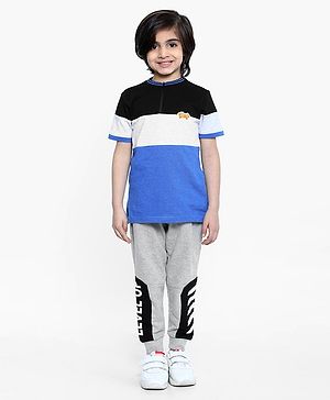Pine Kids Half Sleeves Biowashed Tee Hey Patch - Blue Light Grey