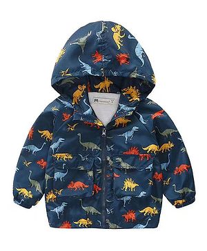 Kookie Kids Full Sleeves Jacket Dino Print - Navy Blue