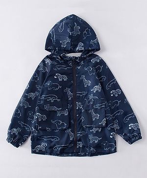 Kookie Kids Full Sleeves Jacket Animal Print - Navy Blue