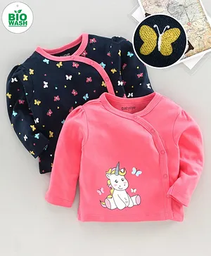 Babyoye Full Sleeves Jhablas Butterfly & Unicorn Print Pack of 2 - Pink Navy Blue