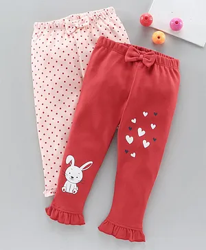Babyoye Full Length Leggings Dot & Bunny Print Pack of 2 - Pink Red