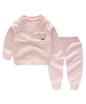 Kookie Kids Full Sleeves Winter Wear Sweater Set Bear Patch - Pink