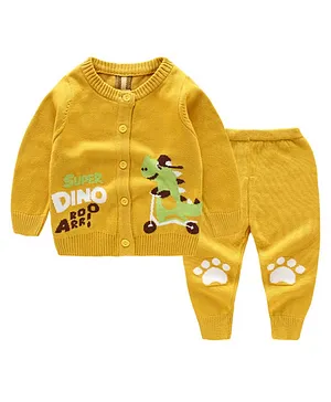 Kookie Kids Full Sleeves Sweater & Lounge Pant Dino Design  - Red
