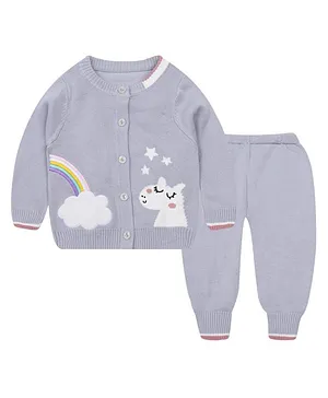 Kookie Kids Full Sleeves Sweater & Lounge Pant Rainbow Patch - Lavender