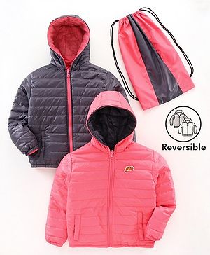 Pine Kids Full Sleeves Reversible Hooded Jacket - Peach Navy