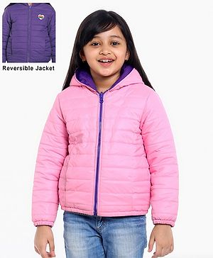 Pine Kids Full Sleeves Reversible Hooded Jacket - Purple Pink
